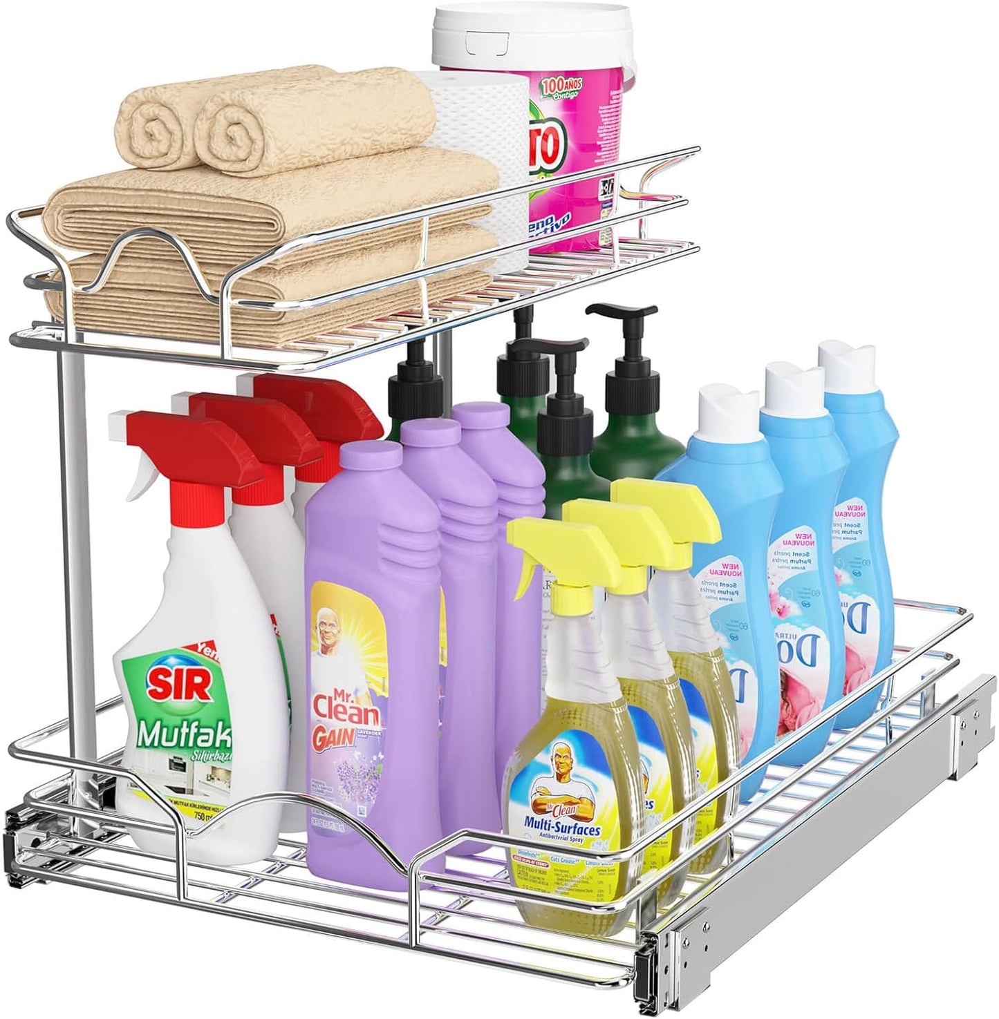 OCG Under Sink Cabinet Organizer - Two Tier Pull Out Shelf for Kitchen & Bathroom (14.75"W x 17"D)