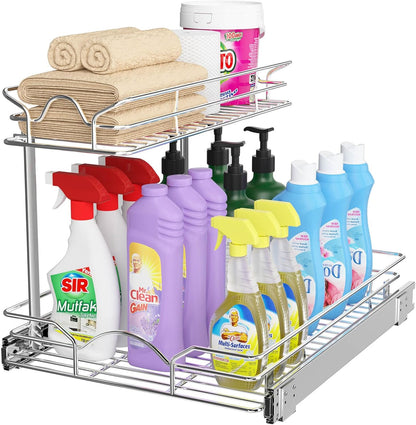 OCG Under Sink Cabinet Organizer - Two Tier Pull Out Shelf for Kitchen & Bathroom (14.75"W x 17"D)