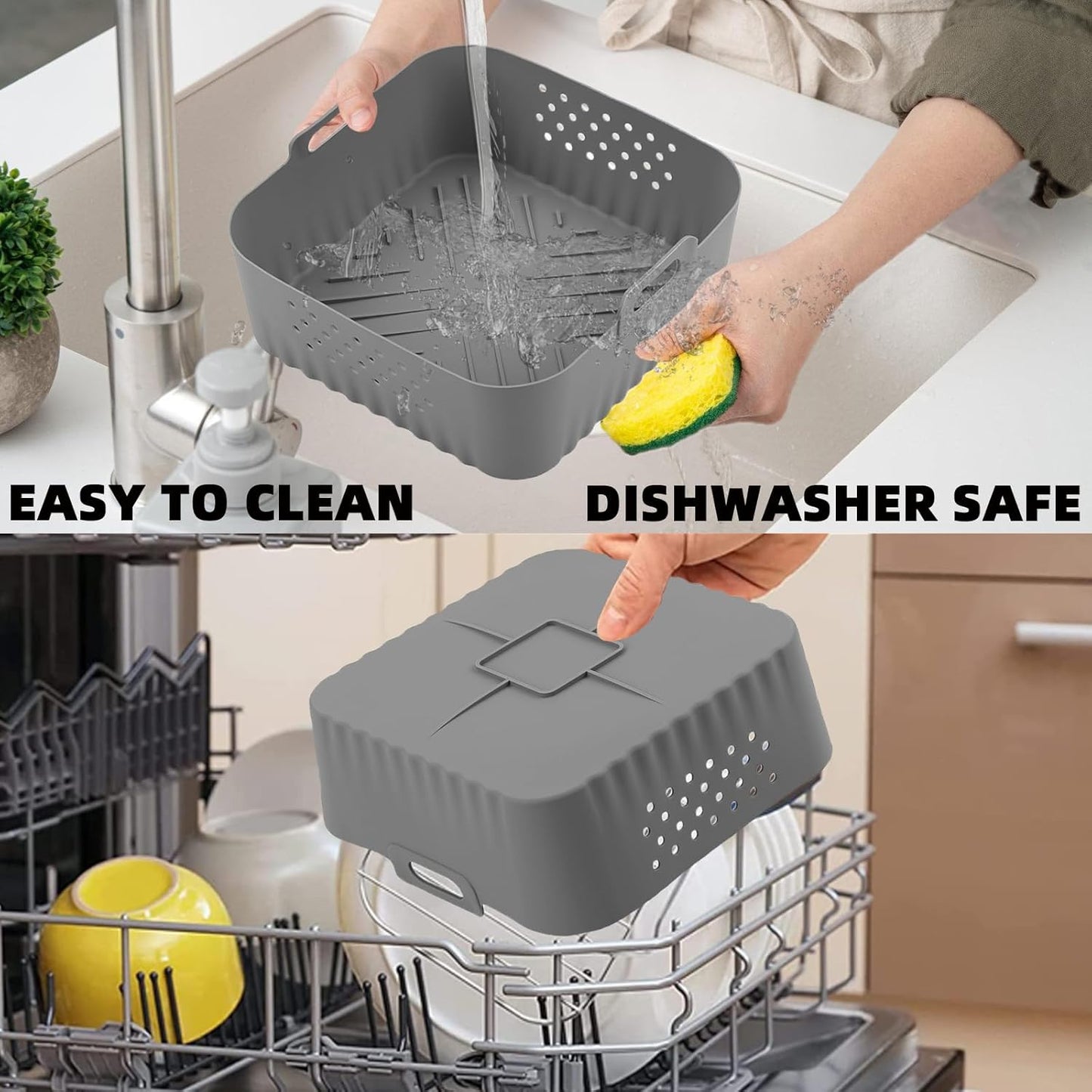 LYHOLKEER Air Fryer Silicone Liners - Reusable Square Liners for COSORI & Ninja | 2 Pcs Set, Fits 5QT-6.8QT