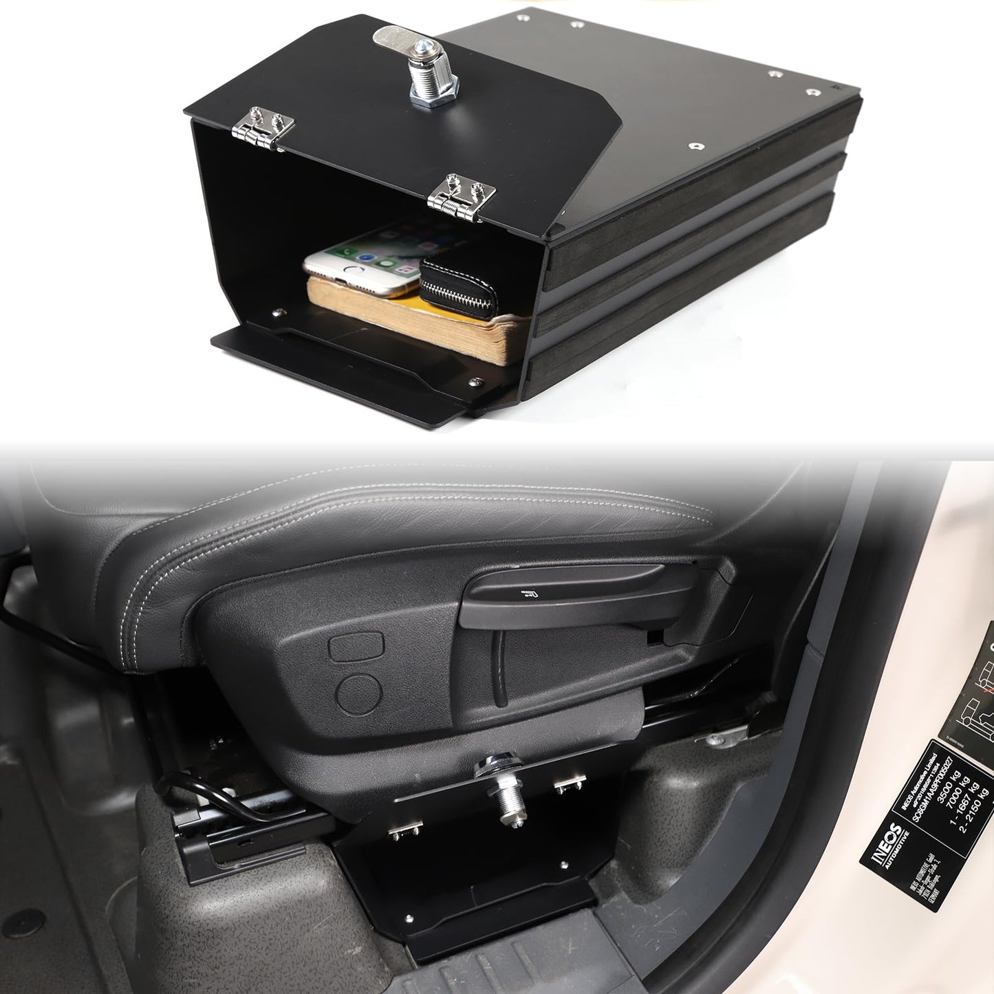Tumukiw Compatible with INEOS Grenadier 2020-2024 Under Seat Storage Organizer, Customized Carbon Steel Driver Underseat Hidden Lock Box Safe Box, 3-digit Combination Lock