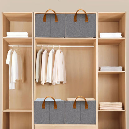 SNWDN Storage Bins - 6 Pack Medium Fabric Baskets for Closet Organization with Handles | Gray 15''L x 10''W x 8''H