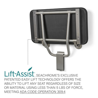 Seachrome 22" x 15" Black Padded Cushion Folding Wall Mount Bench Shower Seat, ADA Compliant