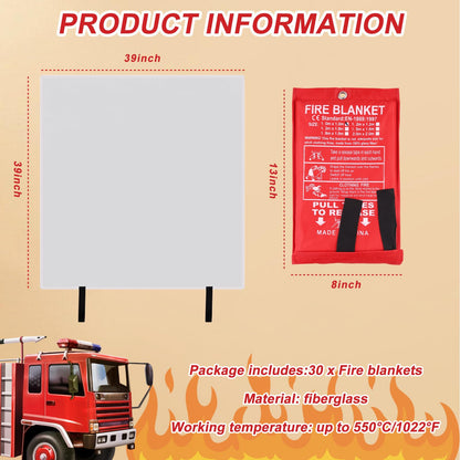 Simihiran 30 Pack Emergency Fire Blanket for Home and Kitchen Fire Suppression Blanket Fiberglass Fire Blanket for House Camping Car Office Warehouse Emergency Survival Safety (39.3 x 39.3 Inch)