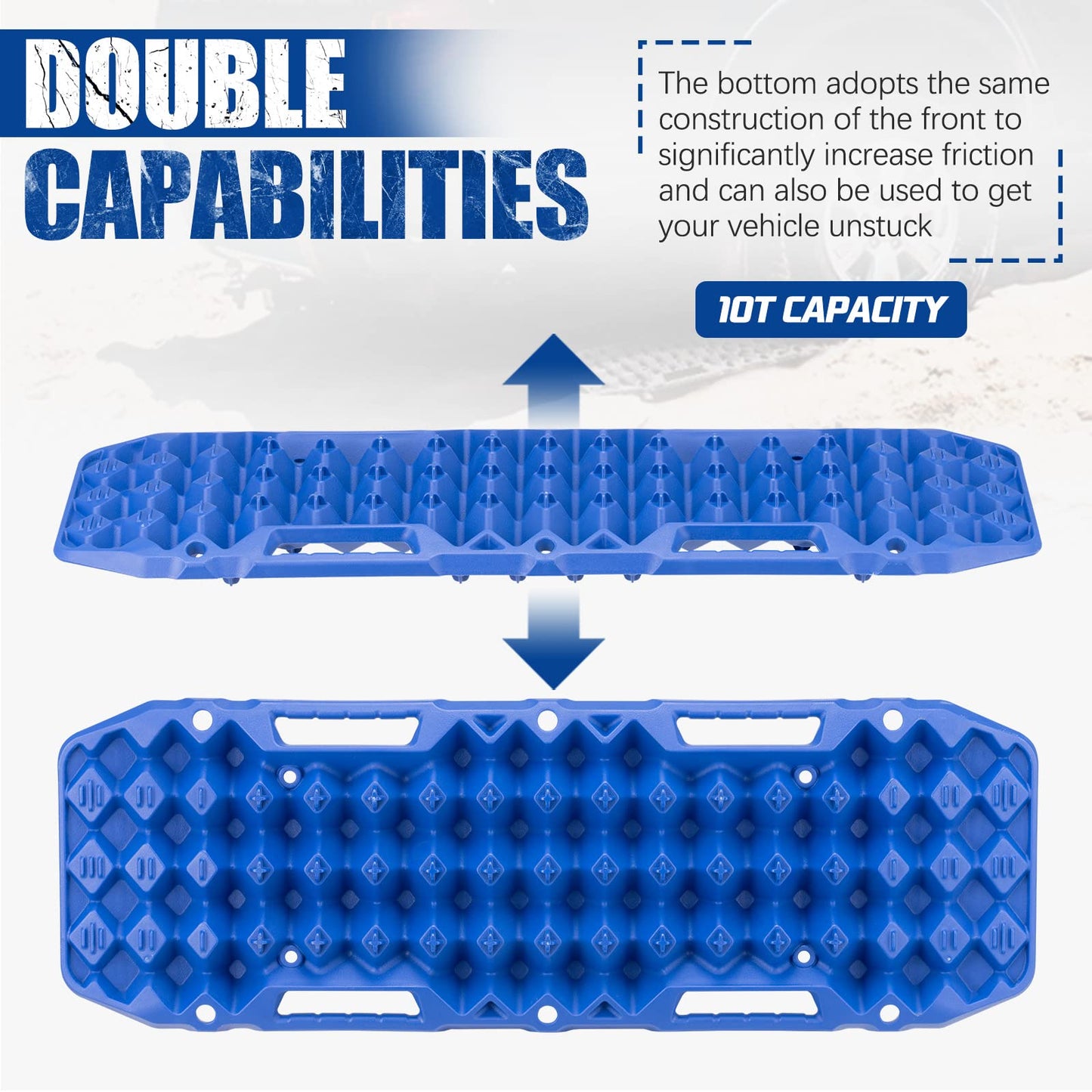 BUNKER INDUST Off Road Traction Boards (Gen 10) Blue + 1"×30ft Kinetic Recovery Rope with 2 Soft Shackles Kit