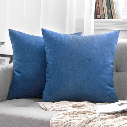 MIULEE Decorative Outdoor Throw Pillow Covers - Waterproof Faux Linen Cushion Cases | 20x20 Inch Blue, Set of 2
