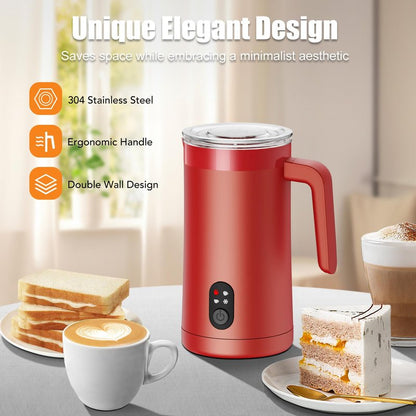 Milk Frother, 4-in-1 Electric Milk Steamer and Frother, 13.5oz/400ml Automatic Large Capacity Warm and Cold Foam Maker, Milk Warmer and Coffee Frother for Latte, Cappuccino, Macchiato(Red)