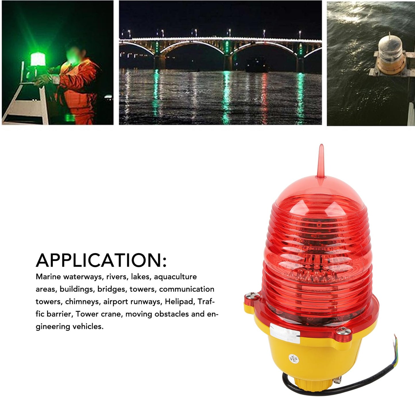 Aviation Obstruction Light, Multipurpose Warning Beacon Light High Strength Waterproof for Marine (AC110V Constant On)