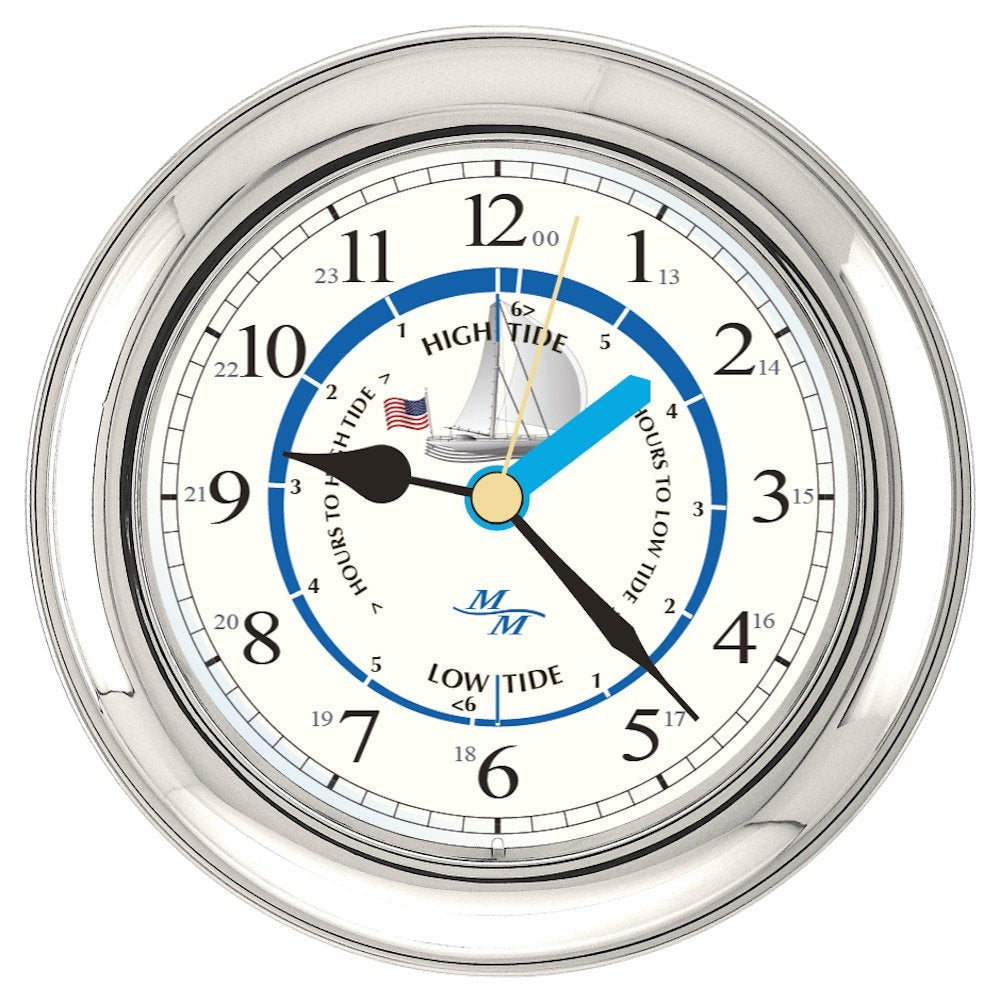 MASTER-MARINER Patriot Collection, Nautical Windlass Gift Set, 5.85” Diameter Time & Tide Clock and Comfort Meter Instruments, Chrome Finish, Ivory Patriot dial