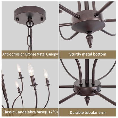 Rviezza 9-Light Farmhouse Chandelier, Oil-Rubbed Bronze, Metal, 2-Tier Design for Dining Room, Living Room, Kitchen