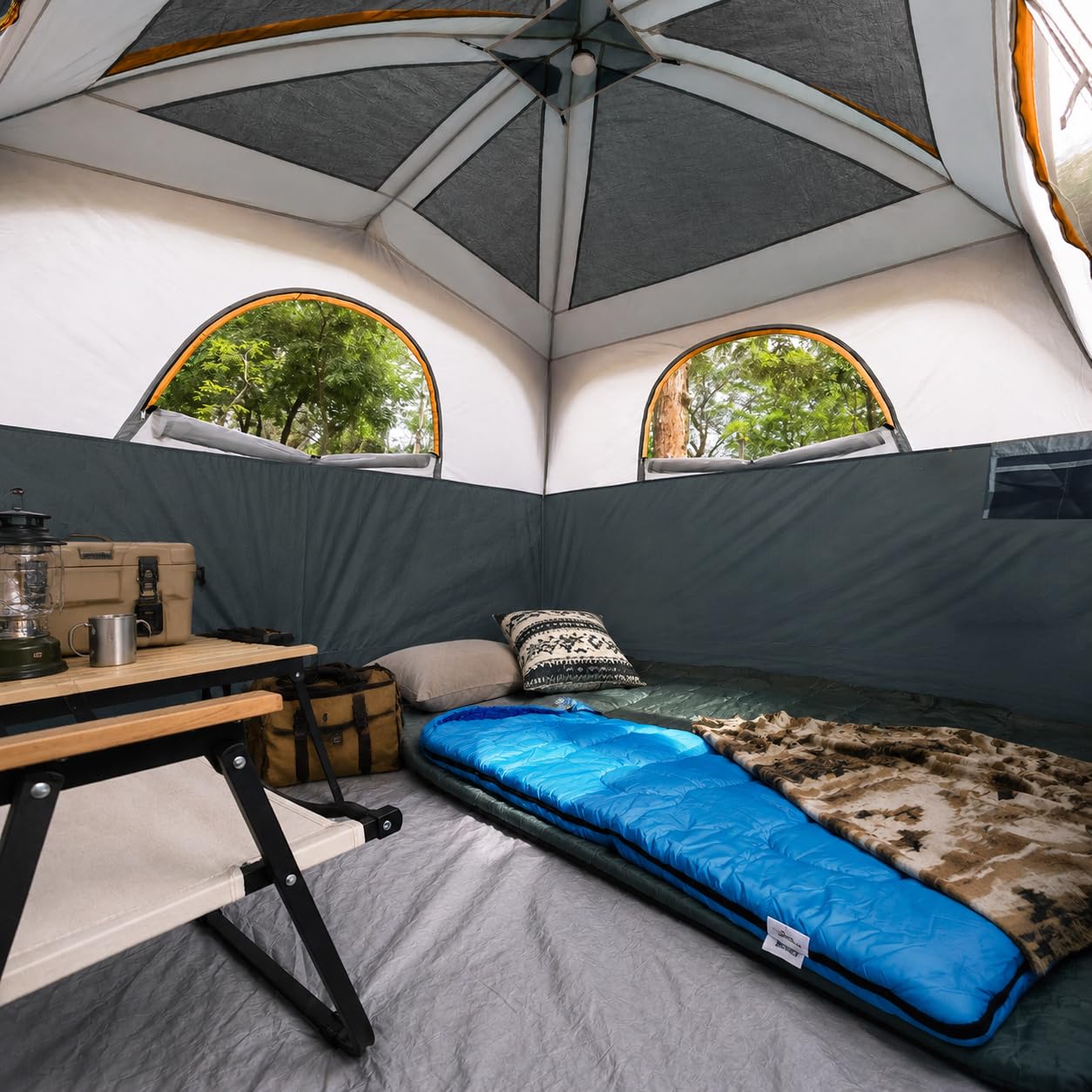 UNP Tents 6 Person Waterproof Windproof Easy Setup,Double Layer Family Camping Tent with 1 Mesh Door & 5 Large Mesh Windows -10'X9'X78in(H) Gray