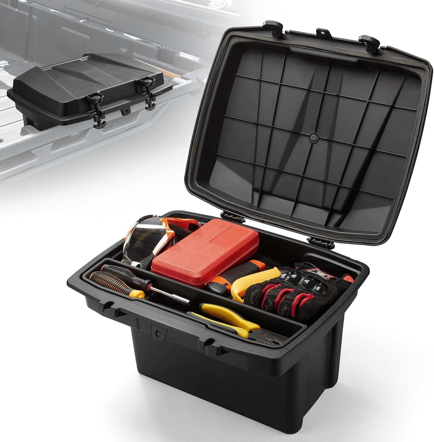 KEMIMOTO UTV Bed Storage Box, 7.4 US Gal Waterproof Solid Easy Install Lockable Cargo Storage Box Trunk Bin Organizer Rear Bag, Compatible with Can-Am Defender & Defender MAX 2016-2026 UTV Accessories