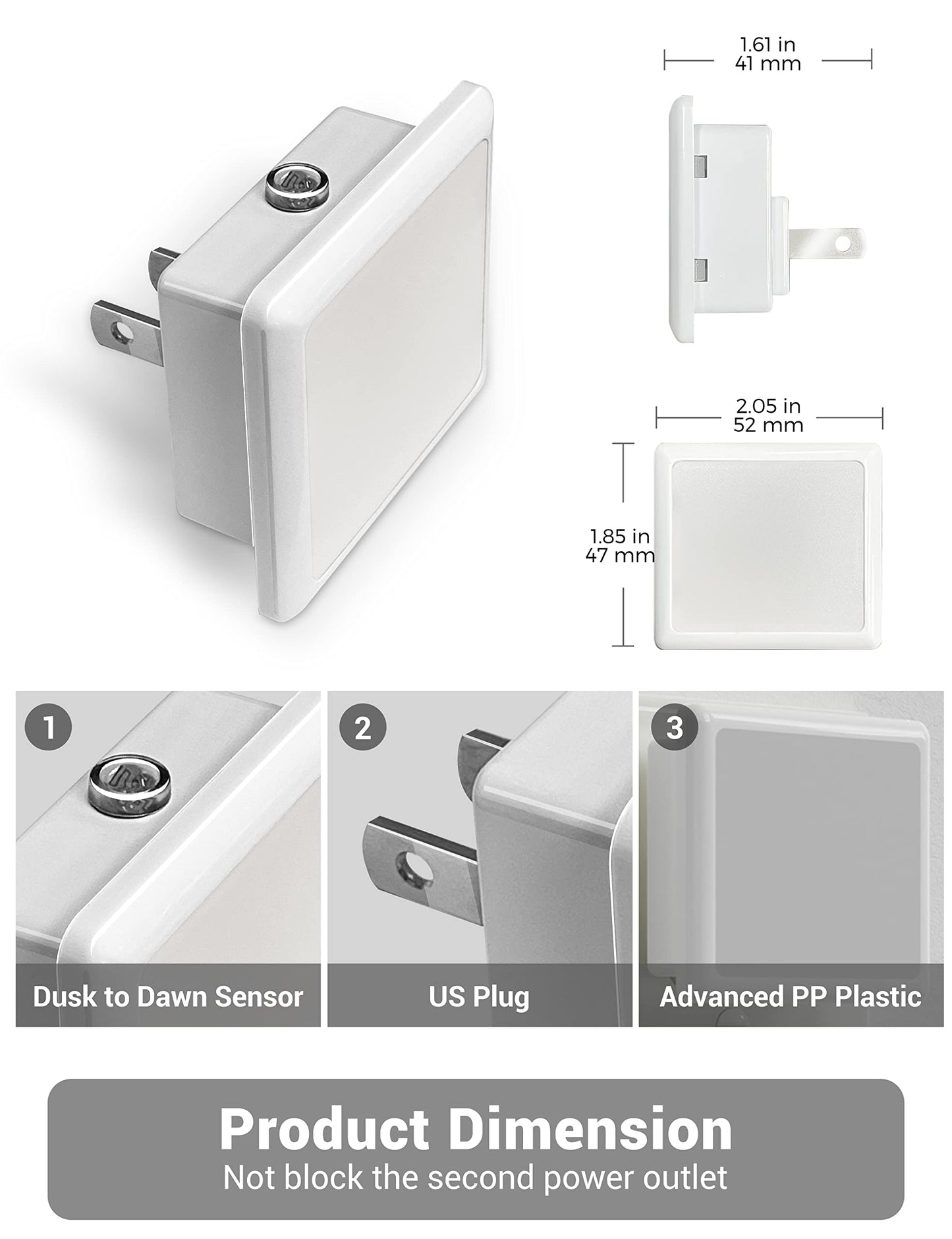 JandCase Night Lights Plug into Wall 2 Pack, Plug in Night Light with Dusk-to-Dawn Light Sensor, 3000K Soft White 0.3W, LED Nightlight for Bathroom, Adult, Hallway