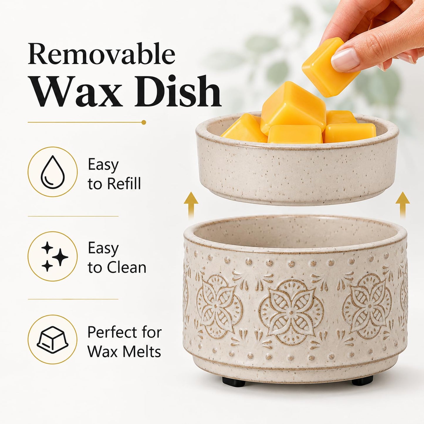 mocosa Ceramic Wax Warmer Wax Melt Warmer for Scented Wax 3-1 Electric Candle Warmer Home Fragrance Wax Burner for Mom Women(Beige-Granular)