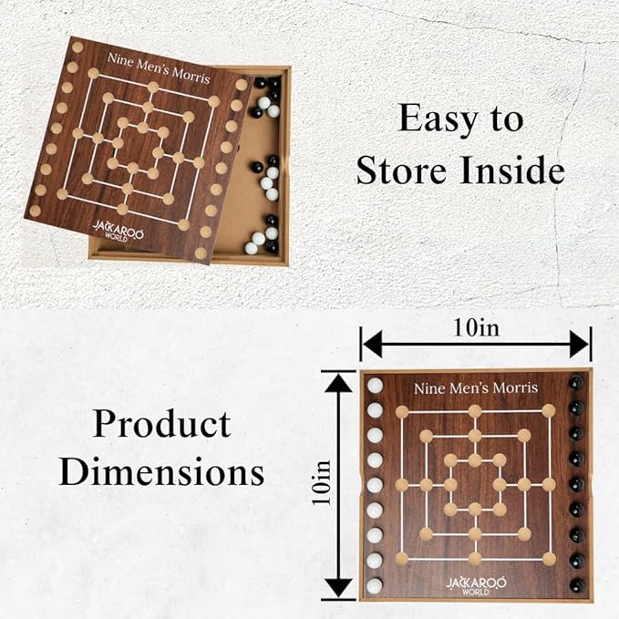 Nine Mens Morris Board Game Marble Strategy Game Solid Wooden Game with 18 Marbles 2 Player Games Ancient Board Games 9 Mens Morris Game Mill Strategy Games for Adults (Walnut)