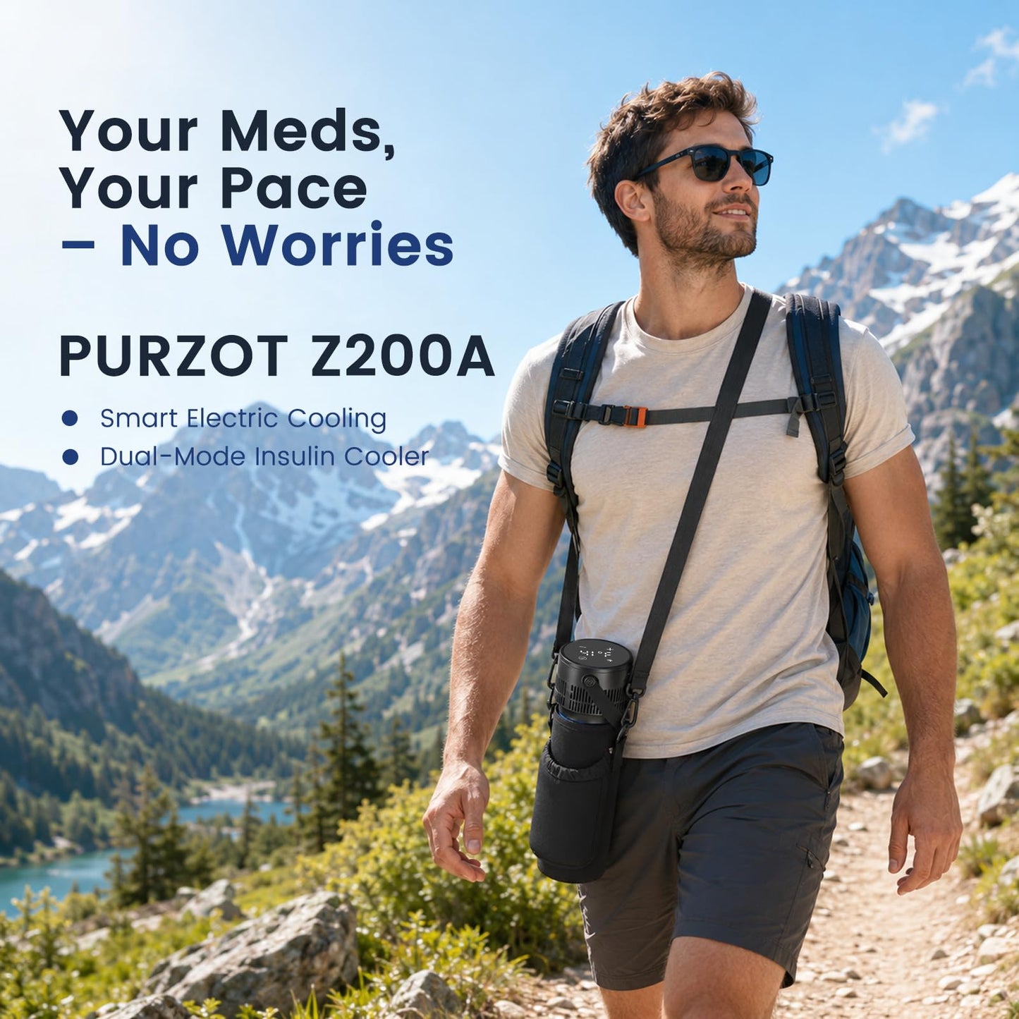 PURZOT Electric Insulin Cooler Travel Case with Backpack, TSA Approved Smart Medicine Cold Storage with Biogel Ice Pack for Travel, Portable Refrigerated Case for Diabetic Pens & Vials (Blue)