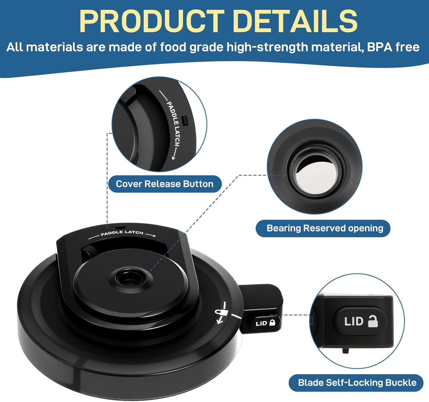 Ninja Creami Replacement Lid - Reusable Outer Bowl Lid with Paddle for NC299AMZ | NC300 Series