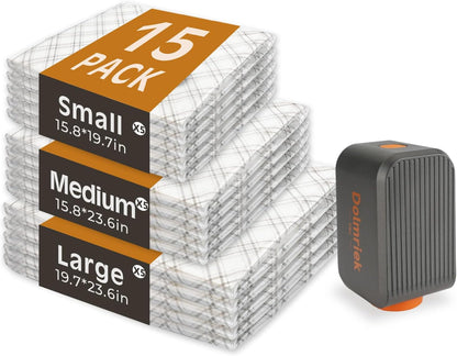 Travel Vacuum Storage Bags - 15 Pack Compression Seal Bags with USB Electric Pump | Space Saver for Clothes