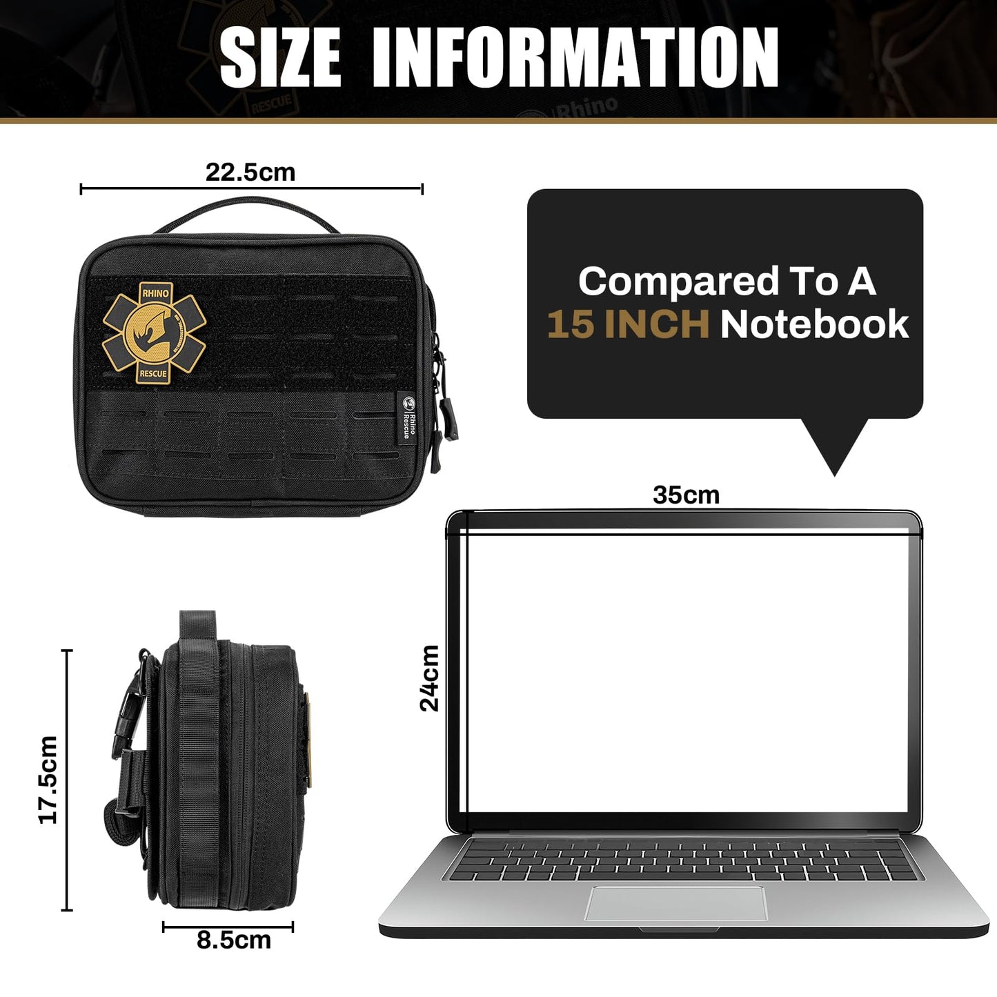 RHINO RESCUE Vehicle IFAK Trauma Kit with C-A-T Tourniquet, Tactical First Aid Kit Molle Pouch Black