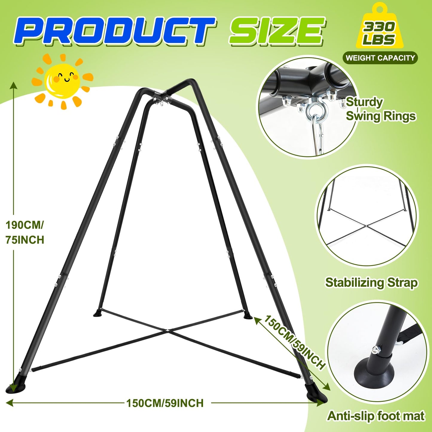 LaRandom X-Shaped Swing Stand Frame with Tent Sensory Swing for Kids Adults Indoor Outdoor Use 330 Lbs Capacity Detachable Heavy Duty Hanging Chair Hammock Nest Pod with Stand for Mutiple Kids(Green)