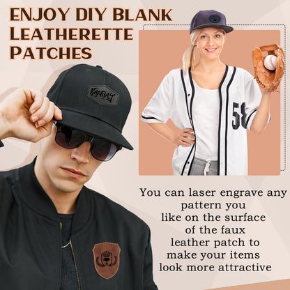 Yunlly 180 Pcs Rustic Leather Patches for Hats with Adhesive Heat Laser Engraving Blanks Patch Faux Leatherette Blank Patches for Embroidery Sew Clothing Jackets (Dark Gray, Yellow, Retro Color)