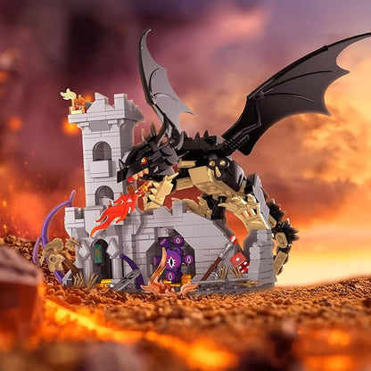 Dragon Fire Castle Building Blocks Set for Adults Boys Girls - Creative Dragon Fire Castle Building Toy Halloween Decor Home Office Collect and Display Models Birthday Gifts (919 Pieces