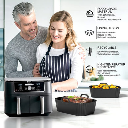 PINTAUR Silicone Air Fryer Liners 2 Pack, Reusable Liners Compatible for Ninja Foodi DZ201, DZ401, DZ550, COSORI, Chefman, Instant Air Fryer, and 6-in-1 8-10QT AirFryer Baskets