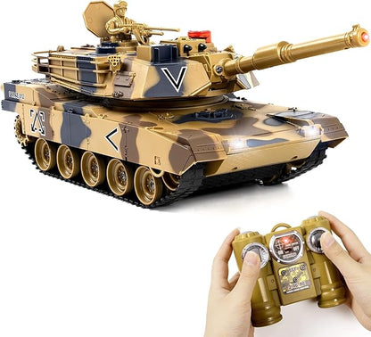 1/24 RC Tank Remote Control US M1A2 Abrams Army Model Tank with Sound Effects Lights and Smoke 2.4G Military Model Toy for Kids Perfect Birthday for Boys 6+ Years Old
