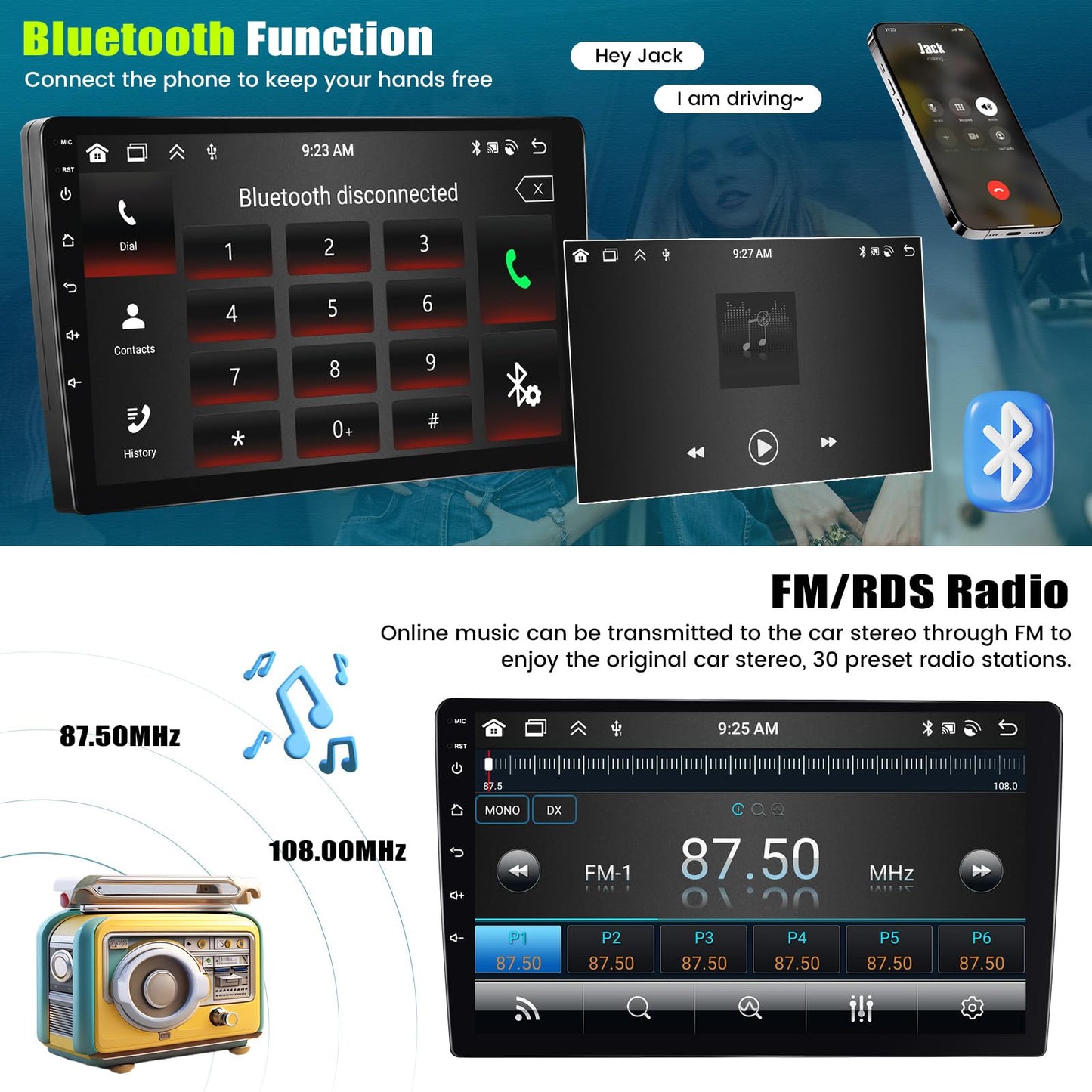 [6+128G] 8-Core Android 15 Car Stereo Radio for Jeep Patriot Compass 2010-2016 with Wireless Carplay&Android Auto,10.1 Inch Car Radio with Mirror Link Bluetooth FM/RDS WiFi GPS SWC Dual USB