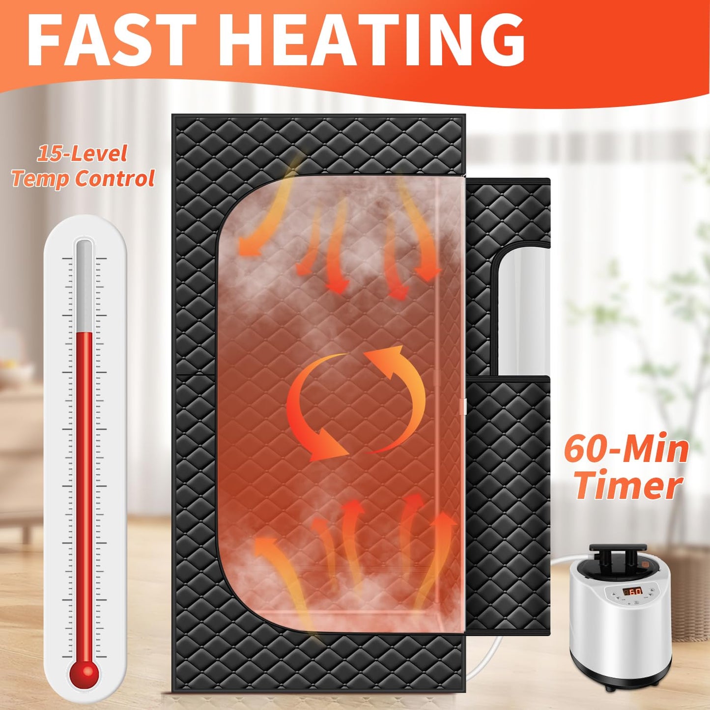 Red Light Therapy Portable Steam Sauna Box with 3L Large Steamer, 1200W Fast Heating Home Sauna for Relaxation, 71" Tall Indoor Personal Sauna Tent with 15 Gear Timer, Black