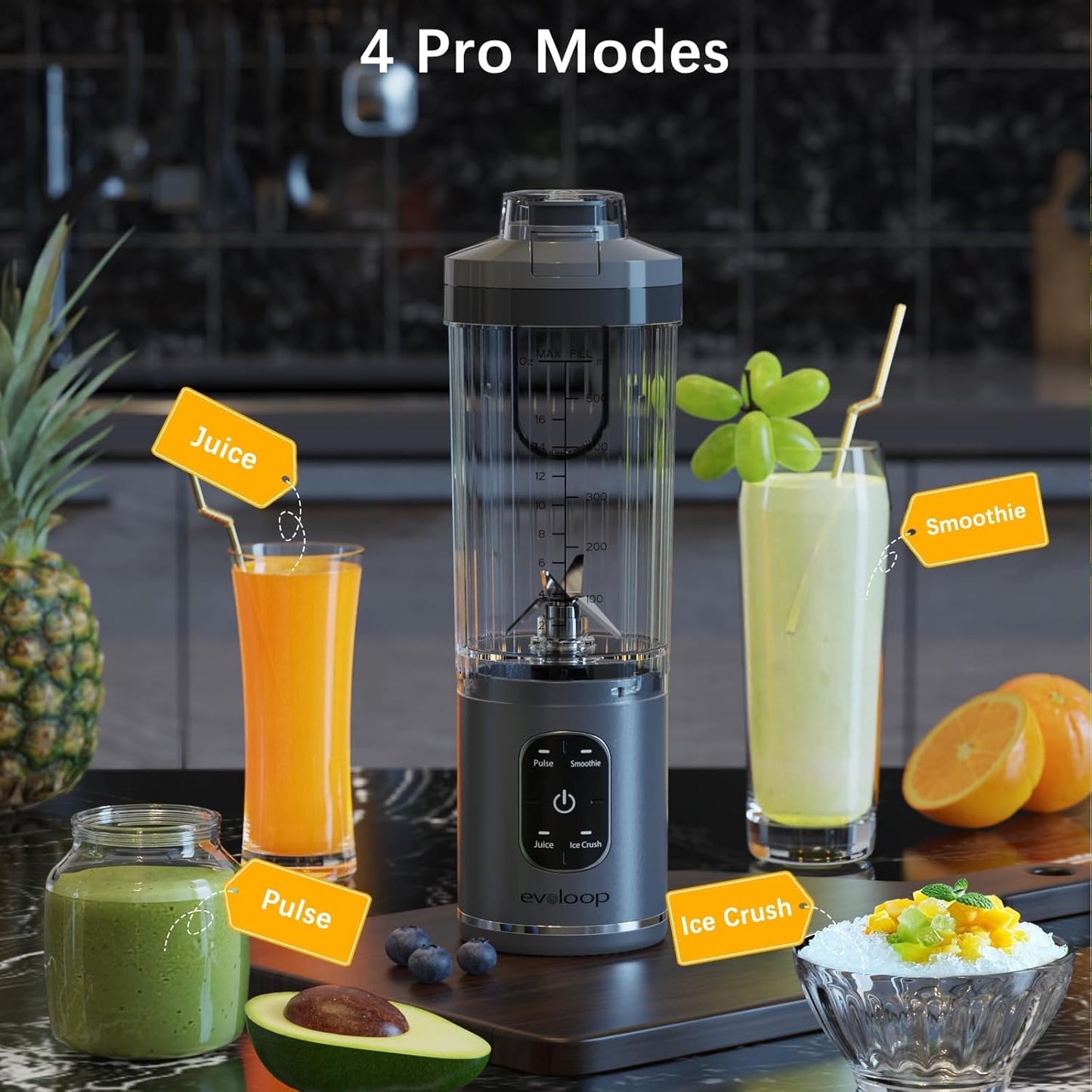 Skiennix Personal Blender - Portable Smoothie Maker with 4 Programs | Cordless USB-C Rechargeable, 18 oz
