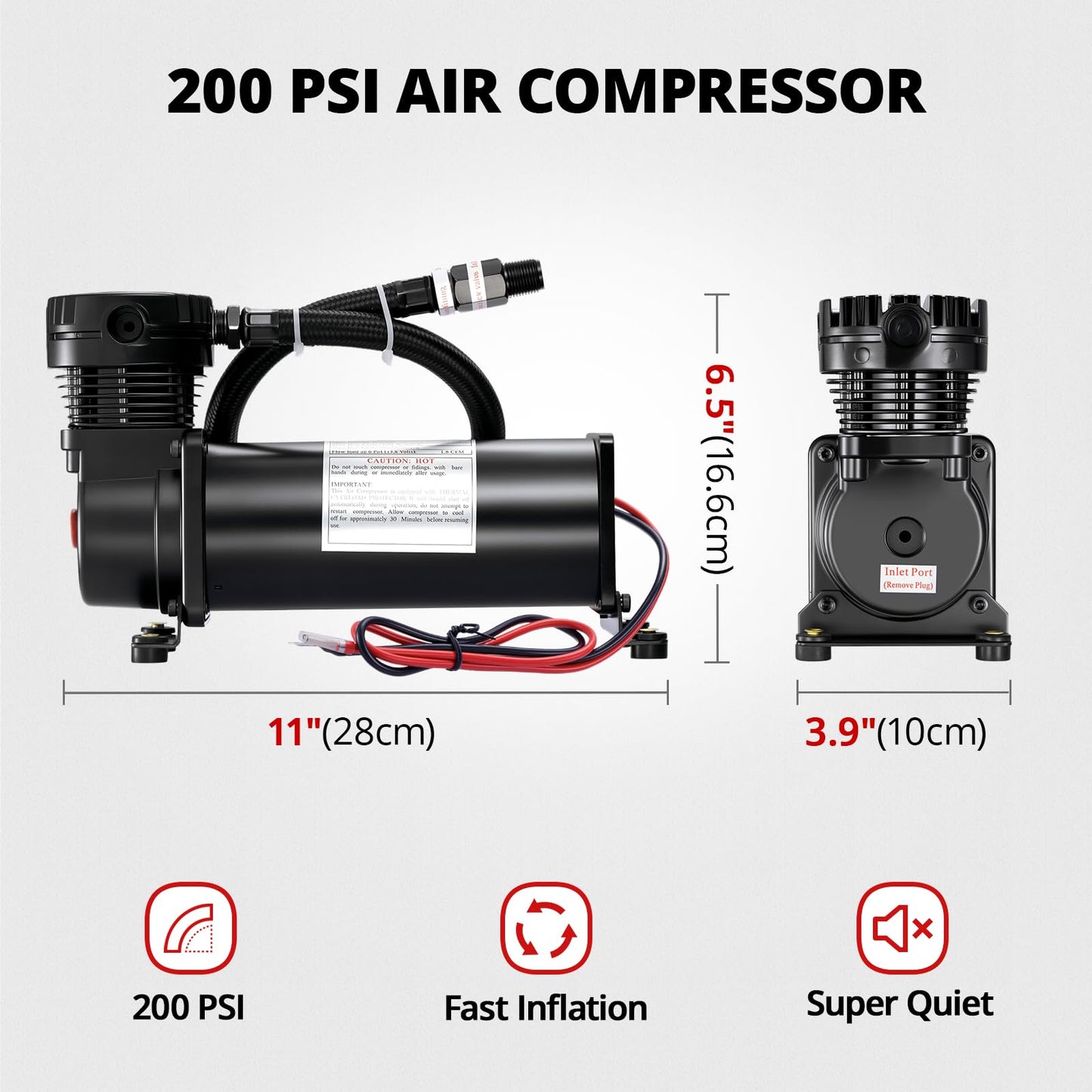 EVIL ENERGY 200PSI Air Horn Suspension Compressor for Car 12V Heavy Duty 3/8 NPT Onboard Air Ride Compressor for Train, Truck, Inflating Tires, Suspension Systems, Train Horn, DIY Pneumatic Tools
