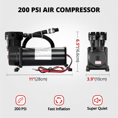 EVIL ENERGY 200PSI Air Horn Suspension Compressor for Car 12V Heavy Duty 3/8 NPT Onboard Air Ride Compressor for Train, Truck, Inflating Tires, Suspension Systems, Train Horn, DIY Pneumatic Tools