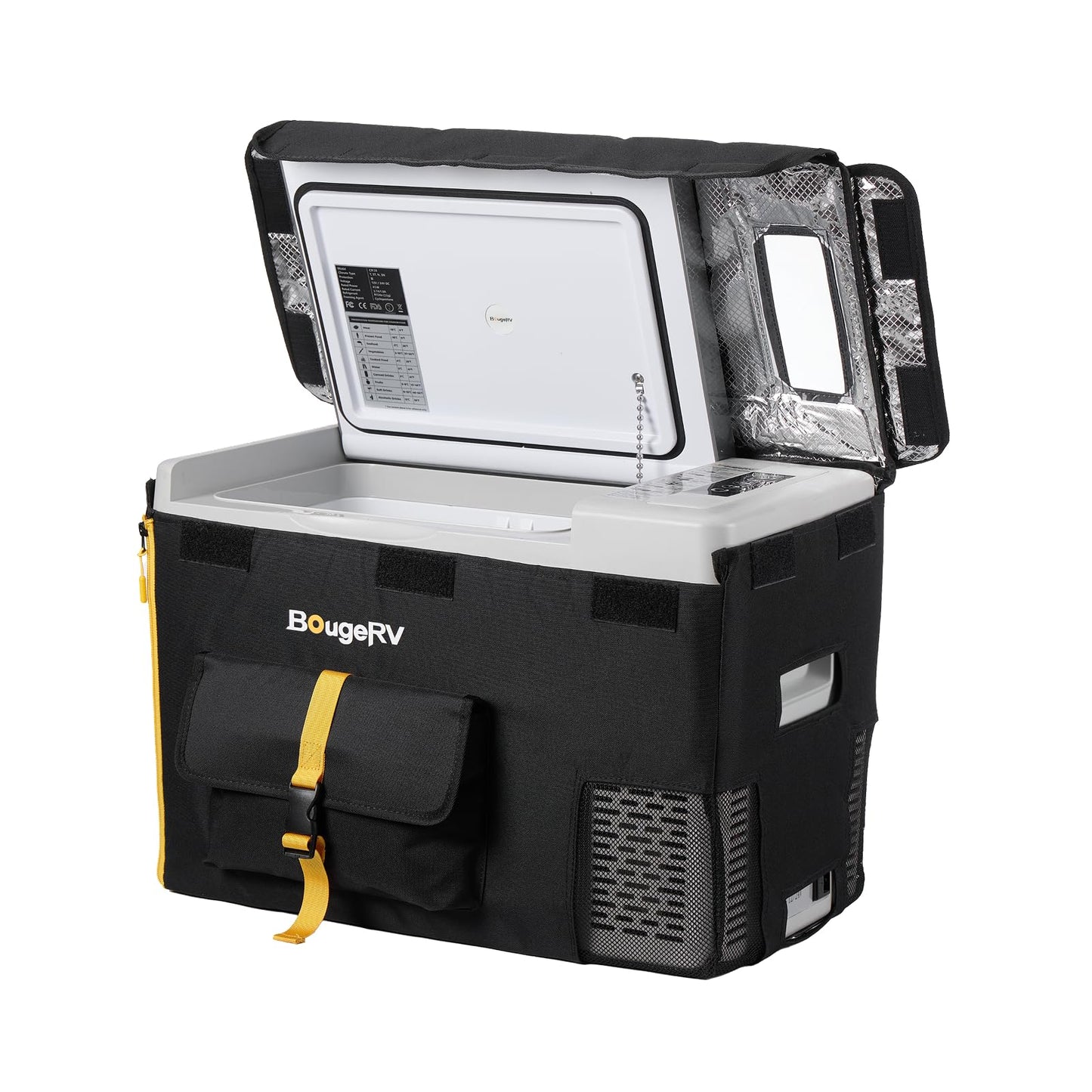 BougeRV 12 Volt Refrigerator With Cover 12V Car Fridge 30 Quart Portable Freezer Compressor Cooler Compressor Freezer, 12/24V DC 110~240V AC, -8℉~50℉ for Truck RV SUV
