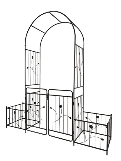 Jintop Metal Outdoor Garden Arch Iron Arbors Gazebo with 2 Plant Stands,High Birdcage Shape Pergola Pavilion,W/Ouble Gate Design,for Ivy Vines,Rose,Morning Glory,Black,79.5"x86.6"