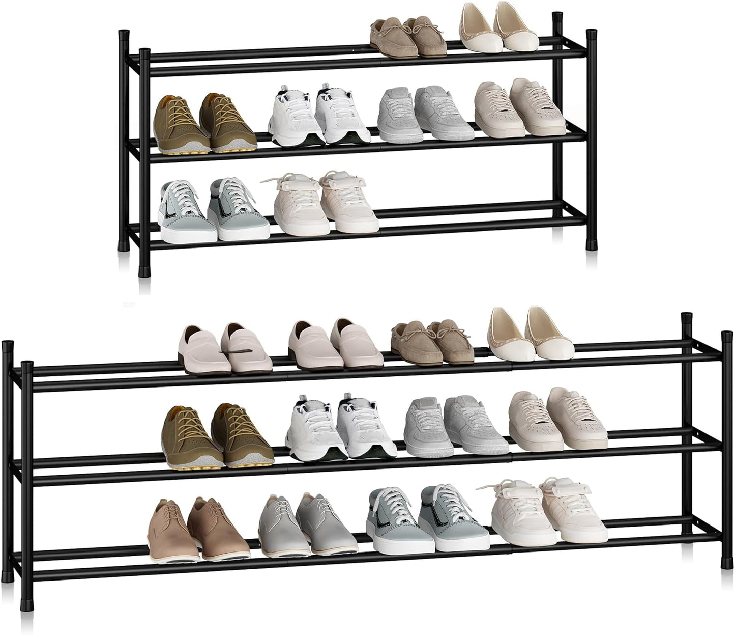 Storage Maniac Expandable Shoe Rack - Adjustable 3-Tier Metal Organizer for 18 Pairs | Perfect for Closet & Entryway