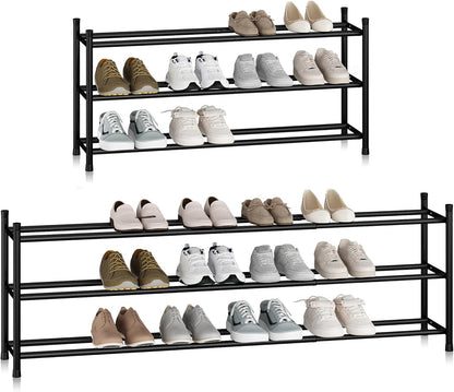 Storage Maniac Expandable Shoe Rack - Adjustable 3-Tier Metal Organizer for 18 Pairs | Perfect for Closet & Entryway