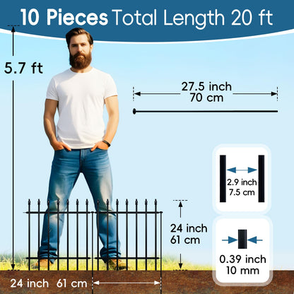 Thealyn Metal Garden Fence 24 inch H x 24 inch W (10 Panels, Total Length 20 ft) Decorative Fence Border Fence Landscape Fencing for Dog, Flower Bed, Yard, Animal Barrier
