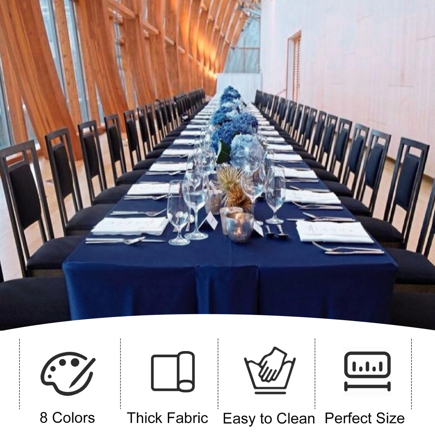 JALANCY 4 Pack Navy Blue Rectangle Polyester Tablecloth 60x102 Inch Washable Polyester Table Cover for Wedding Dining Table Buffet Parties Banquet Decor