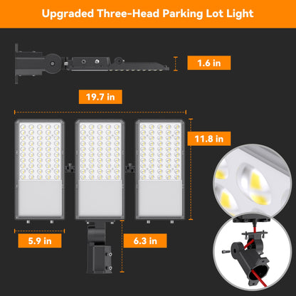 200W Upgraded LED Parking Lot Light with Photocell 30000lm 5000K, ETL, IP66 Waterproof Adjustable 3-Head Commercial Lighting Outdoor, Pole Mount, Flood Lights for Roadways, Driveways