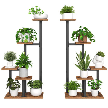 MAHANCRIS Plant Stands Indoor Set of 2, Metal Corner Plant Stand for Multiple Plants, 5 Tier Plant Shelves for Living Room, Home, Patio, Rustic Brown and Black PSHR0101S2
