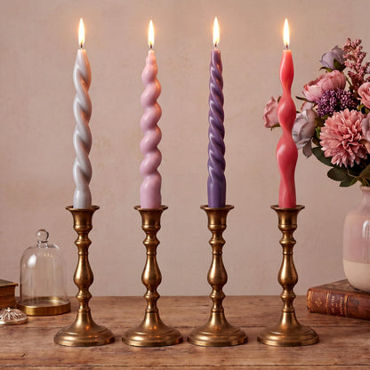 Nuanchu 4 Pcs Twisted Taper Candles Wax Unscented Smokeless Spiral Swirl Candlesticks for Wedding Holiday Dinner Party Home Decorations(7.87 Inch,Pure,Muted Pastels)