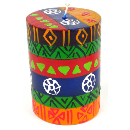 Global Crafts Shahida Design - Hand Painted Pillar Candle - Unscented African Geometric Gift Box