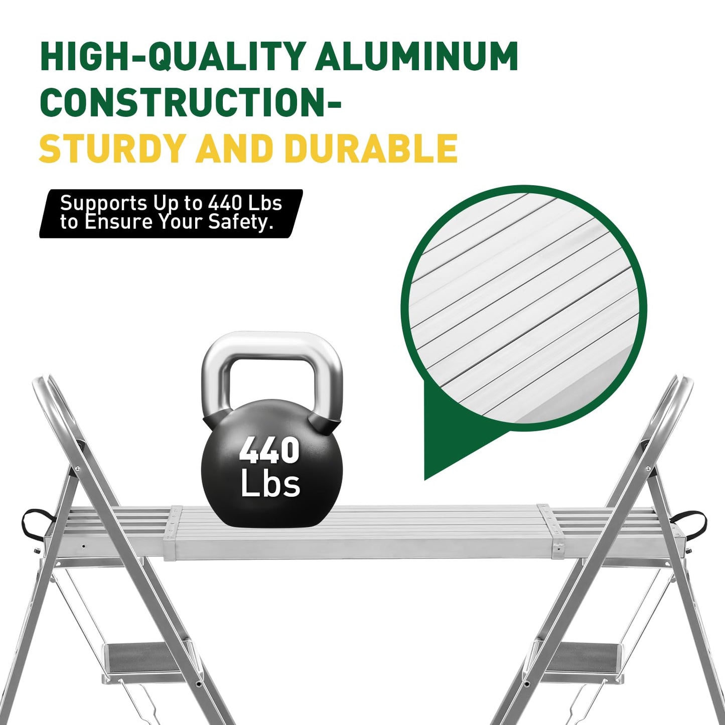 8–13 ft Aluminum Telescoping Plank, 440 Lbs Load Capacity Adjustable Extension Work Platform, 12.5" w x 2.7" h Non-Slip Scaffolding Plank for Ladder, Scaffold, Painting, and Maintenance Projects