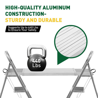 8–13 ft Aluminum Telescoping Plank, 440 Lbs Load Capacity Adjustable Extension Work Platform, 12.5" w x 2.7" h Non-Slip Scaffolding Plank for Ladder, Scaffold, Painting, and Maintenance Projects