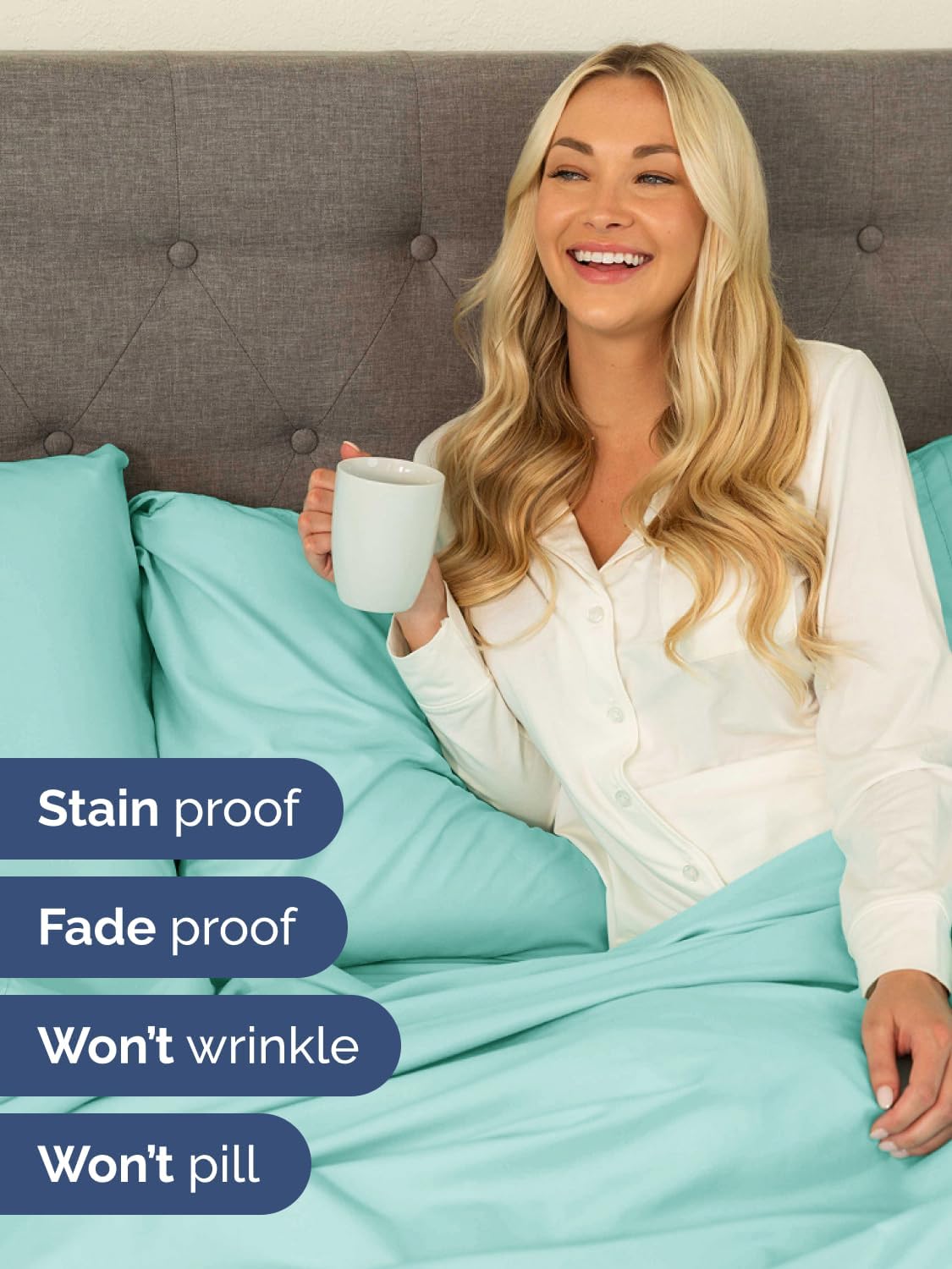 Skiennix Extra Deep Split King Sheet Set - 7 Piece Breathable Cooling Bedding - Soft Wrinkle-Free Spa Blue