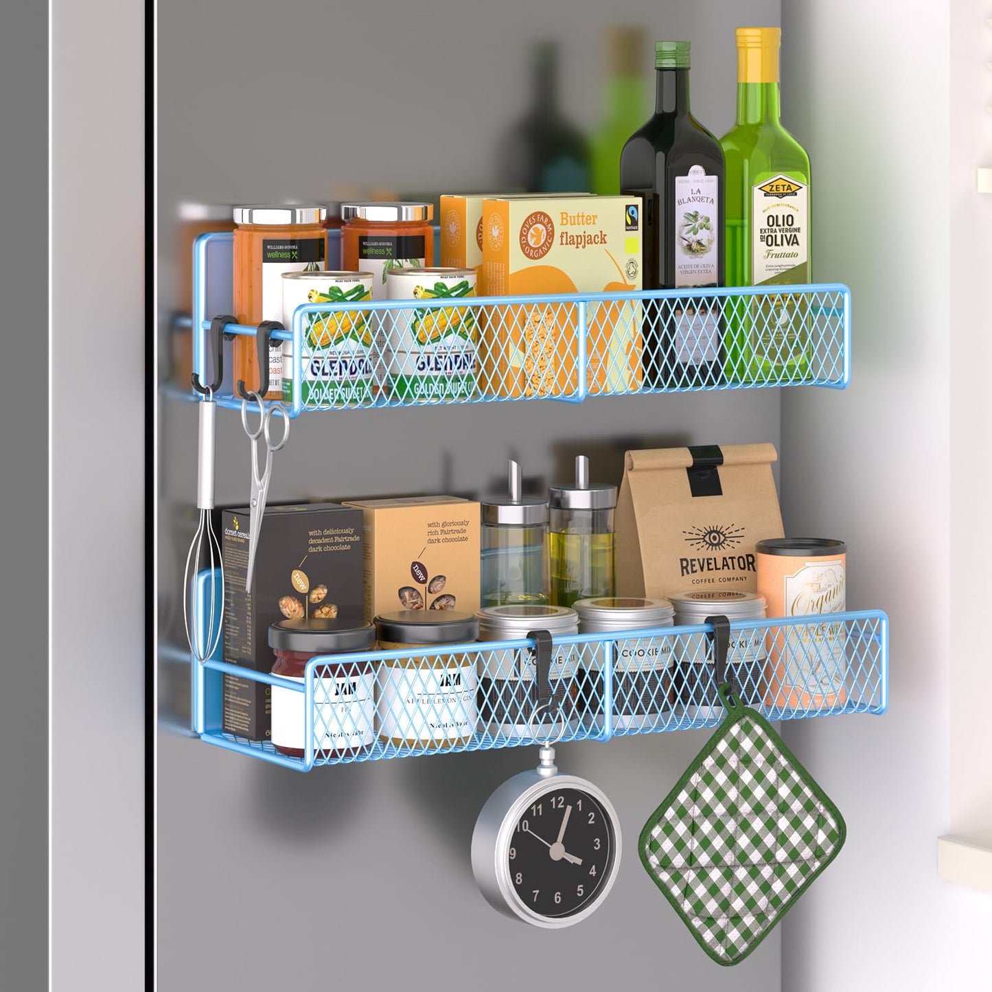 Magnetic Spice Rack for Refrigerator, 6 Pack 100% Metal Strong Magnet Shelf, Space Saving Spice Organizer, Home Kitchen Laundry Room Storage Organization W/ Paper Towel Holder, Utensils Racks (Grey)