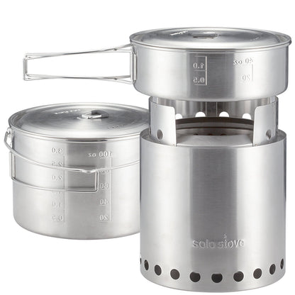 Solo Stove Campfire 2 Pot Set Combo - 4+ Person Wood Burning Camping Stove | Outdoor Kitchen Kit for Backpacking Camping Survival | NO Batteries or Liquid Fuel Gas Canister Required