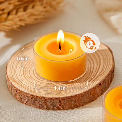 Ashlux Unscented Beeswax Tea Lights Candles 20 Pack, 4 Hours Long Burning Handmade Yellow Tealight Candles, Clear Cup Smokeless Beeswax Candles for Wedding, Christmas Lights, Centerpiece & Home Decor