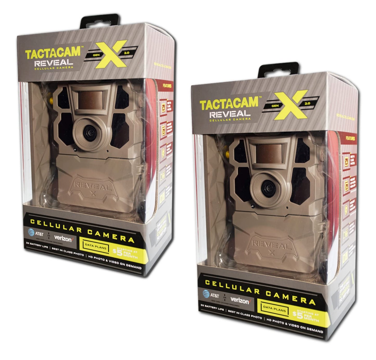 TACTACAM 2 Pack Reveal X Gen 2.0 LTE Cellular Trail Camera AT&T and Verizon, HD Video/Photo, Low Glow IR LED Flash (TA-TC-XG2) for Hunting, Security, Surveillance