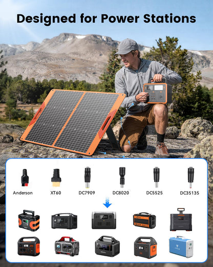 SOLUPUP 100W Portable Solar Panel for Power Station, 23.5% High Efficiency Foldable Solar Charger with DC/XT60/Anderson Cable, QC3.0 USB Outputs, IP65 Waterproof for Outdoor Camping RV Off-Grid